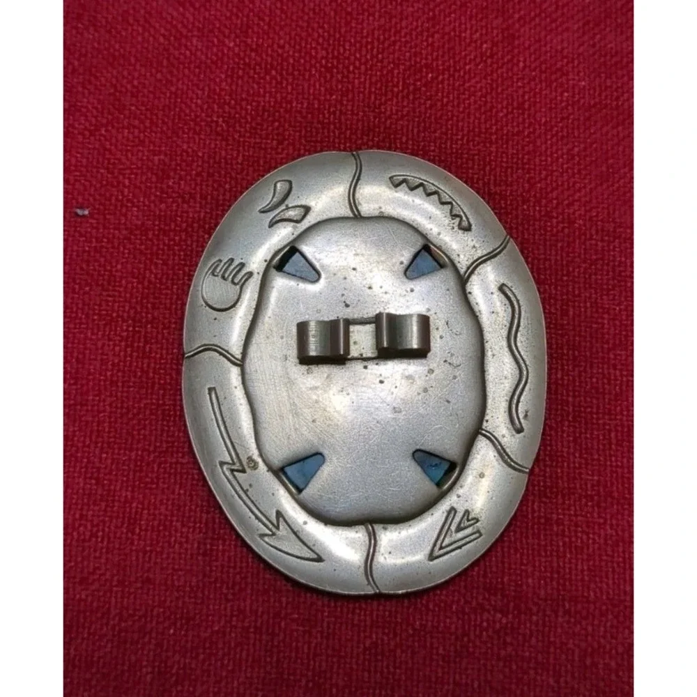 Vintage Bolo Tie Slide Nickel And Faux‎ Turquoise